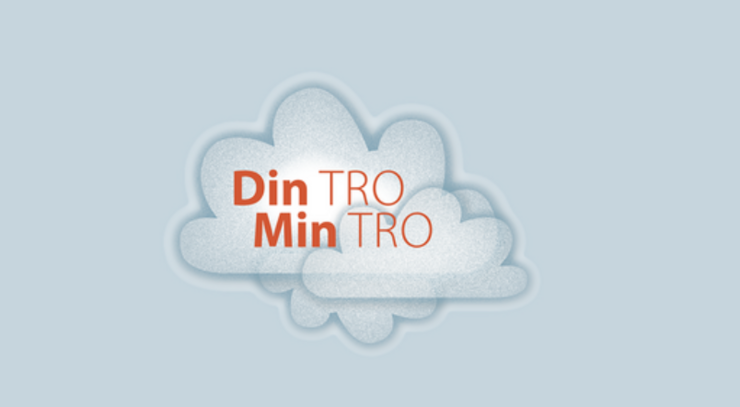 DinTro-MinTros logo er en lyseblå sky med orange bogstaver